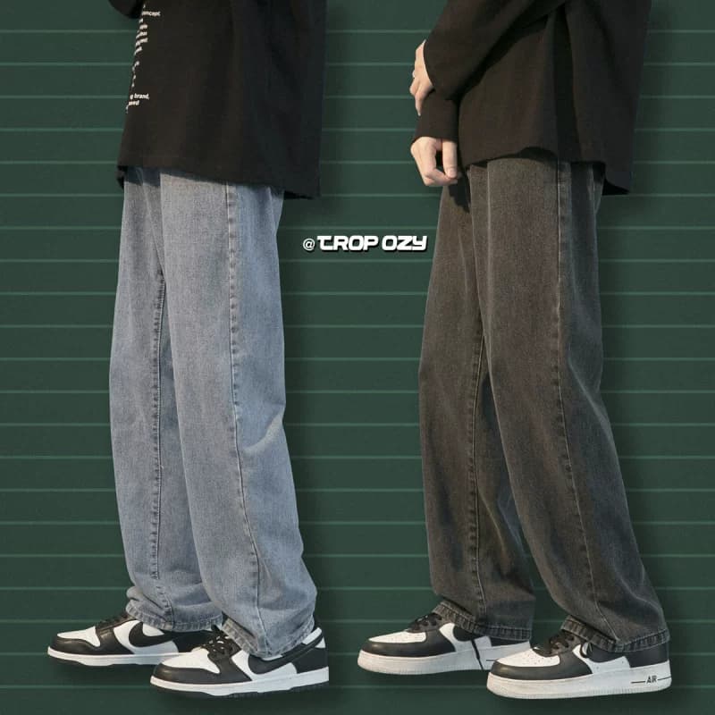 Spring washed trendy all match mopping jeans for men, neutral loose couple sports solid color straight pants — product from Taobao, photo 1 of 1