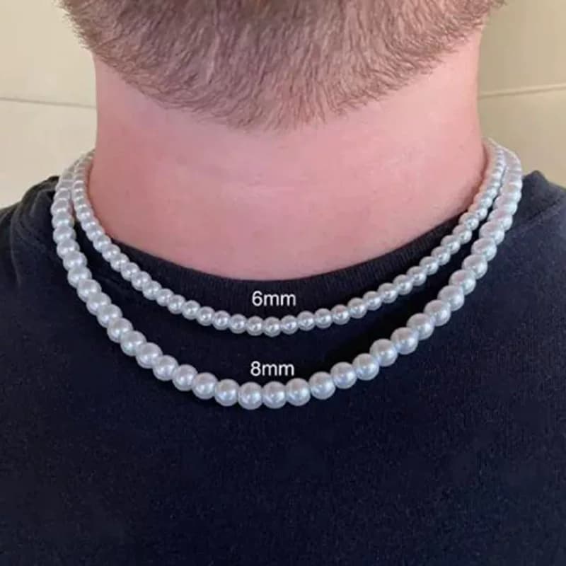 Pearl Necklace Men Simple Handmade Strand Bead Necklace New from Taobao