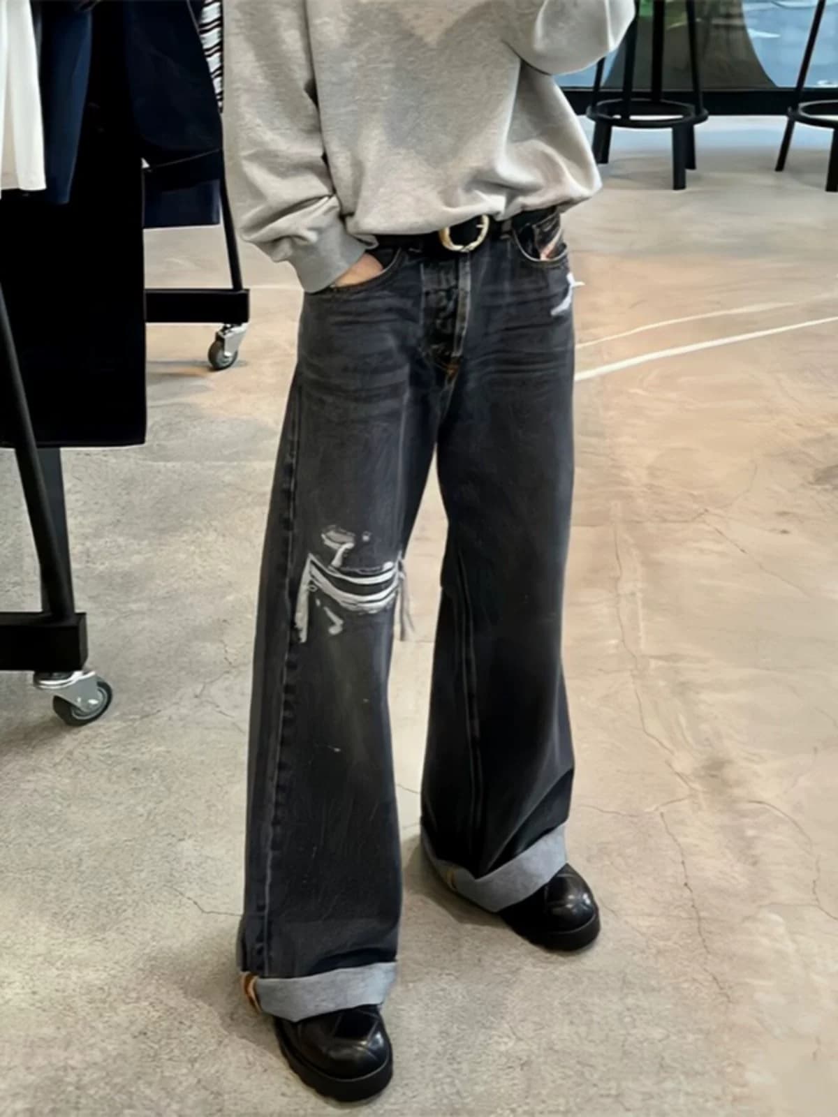 Y/project designer 23S new style washed black and gray jeans with holes, wide leg and slightly flared casual trousers from Taobao