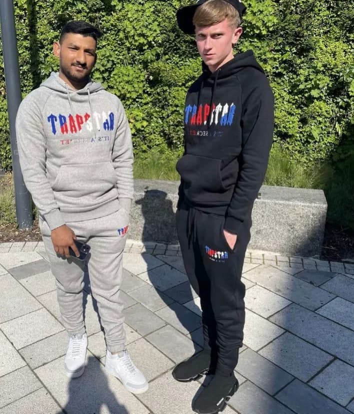 European and American high street niche rap trend brand blue and red towel embroidered hoodie loose casual trousers from Taobao