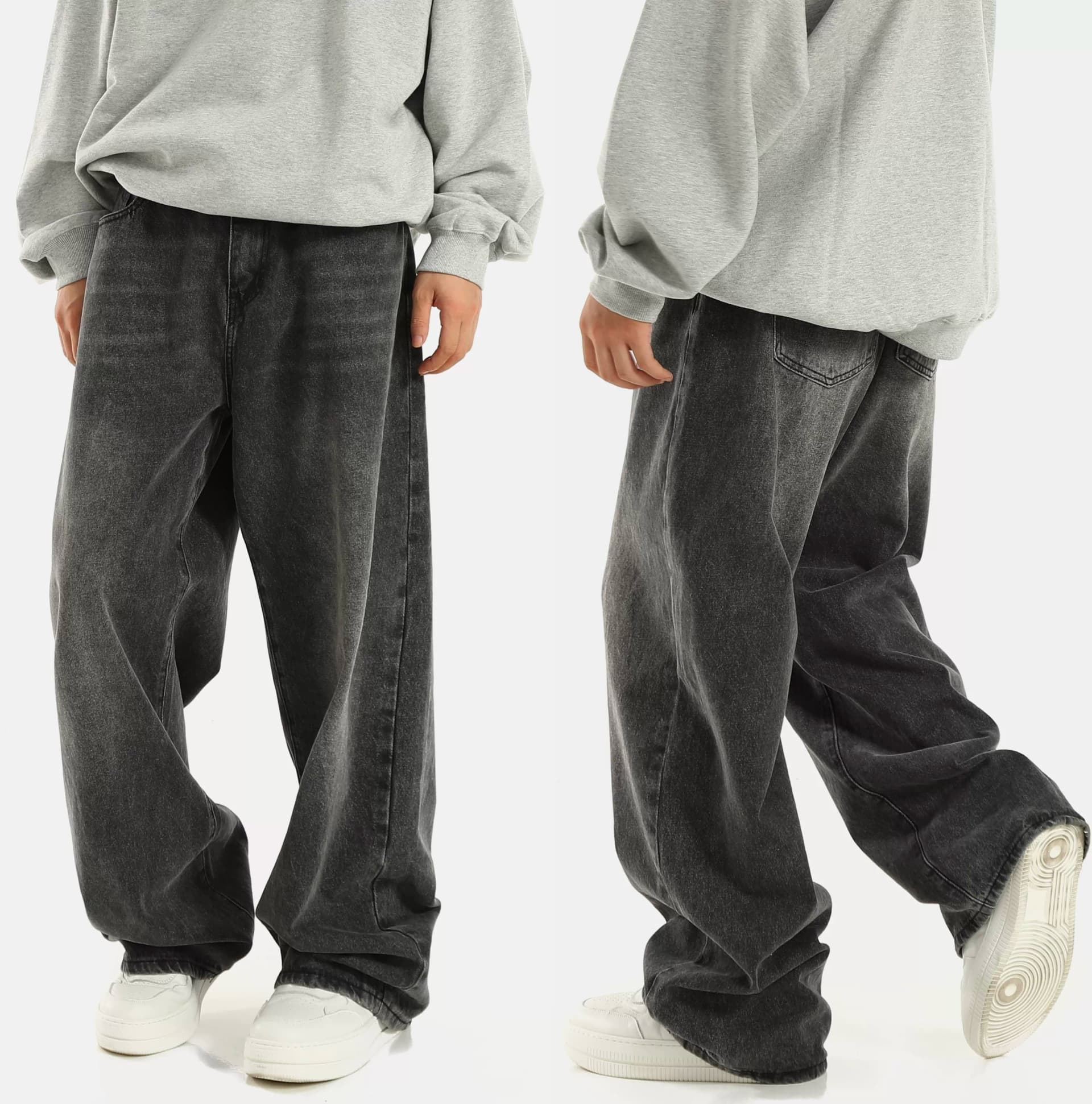 American retro smoky gray elastic waist jeans for men and women, loose straight wide leg drape pants, trendy brand — product from Taobao, photo 1 of 1
