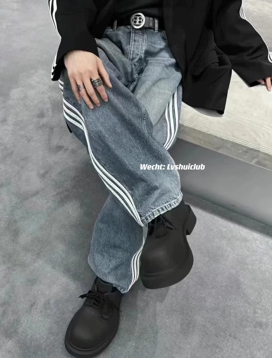 Ready stock Independent 23SS joint show striped stitching washed silhouette jeans — product from Taobao, photo 1 of 1