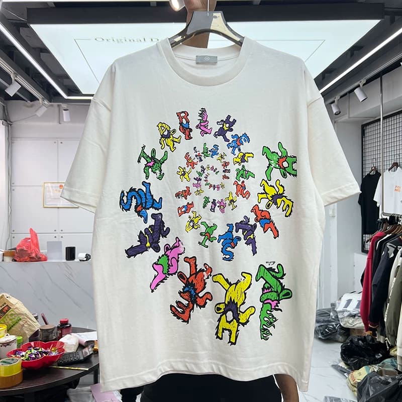 European and American creative fun letter bear vortex print men and women loose round neck casual cotton trendy short sleeved T shirt from Taobao