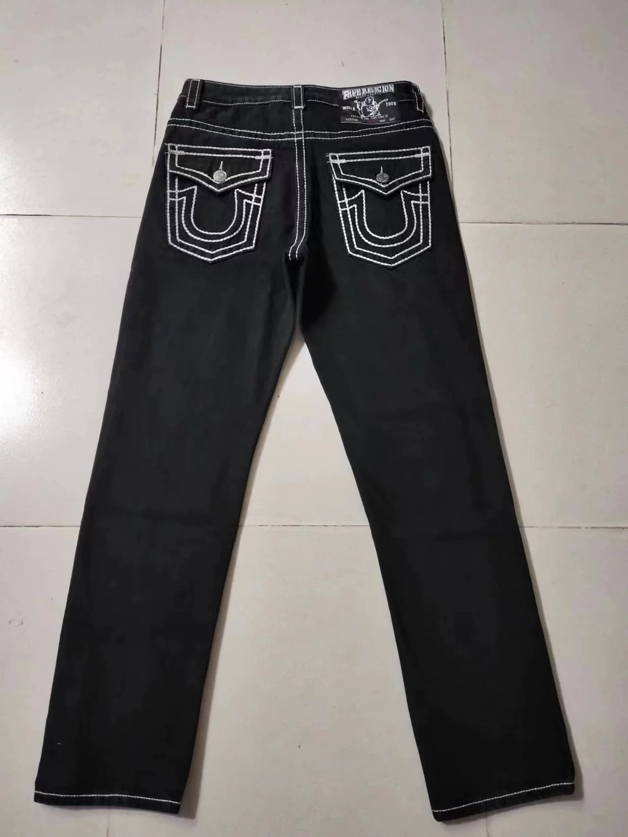American trendy brand religious belief jeans men's Buddha large size white thick line loose straight Maitreya Buddha casual trousers — product from Taobao, photo 1 of 1