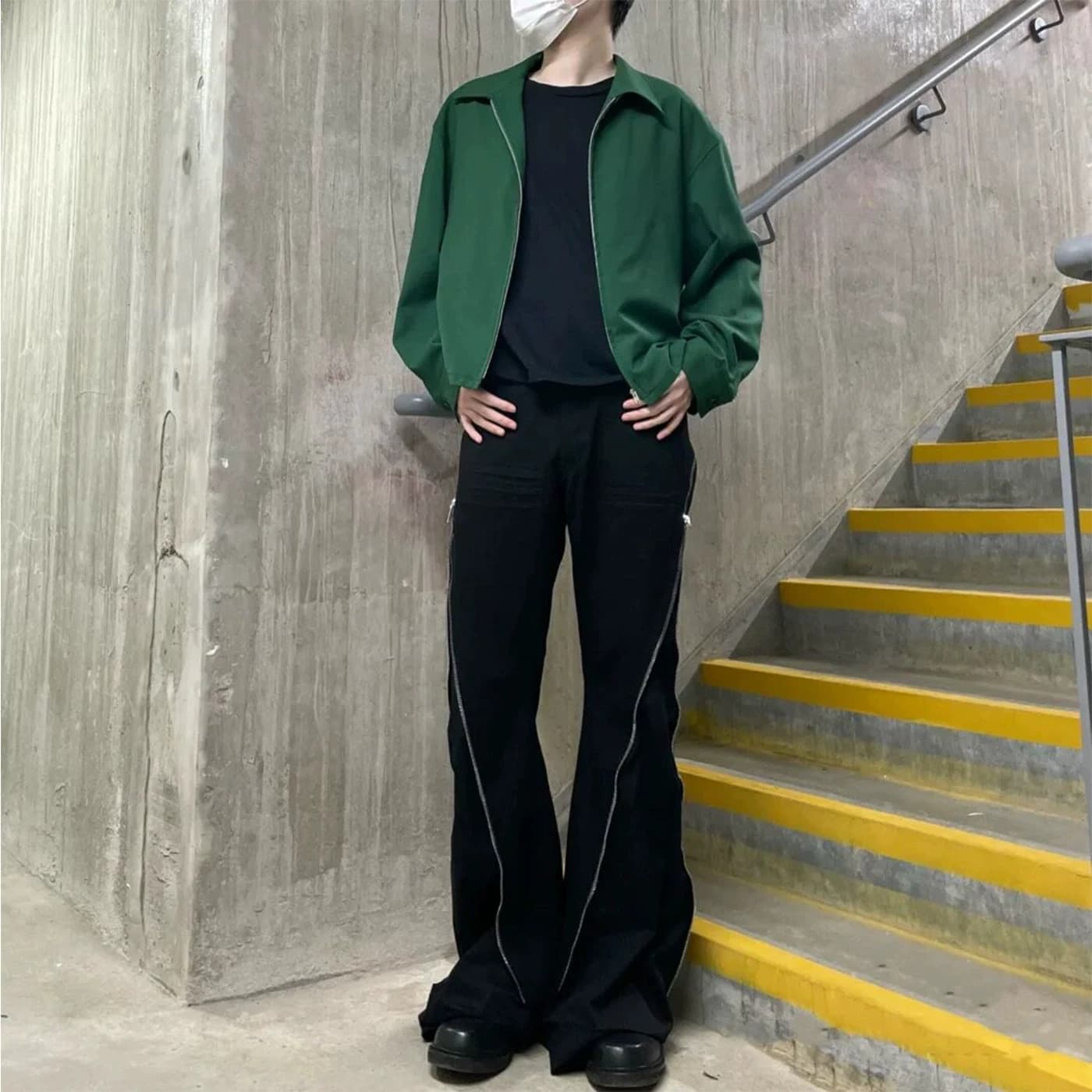 Ready stock Ro style double line zipper cow king banana loose casual straight flared denim trousers from Taobao