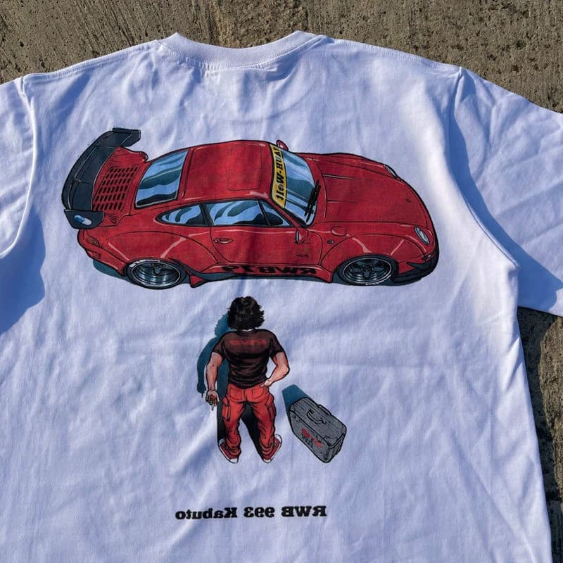 Loose and versatile anime men and women street trend short sleeved couple outfit American Akira racer T shirt round neck half sleeves from Taobao