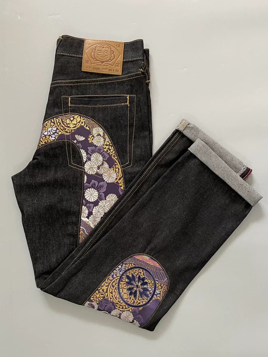 New arrivals: Fukushin jeans men's straight leg trendy brand large M purple brocade jacquard embroidered trendy pants — product from Taobao, photo 1 of 1