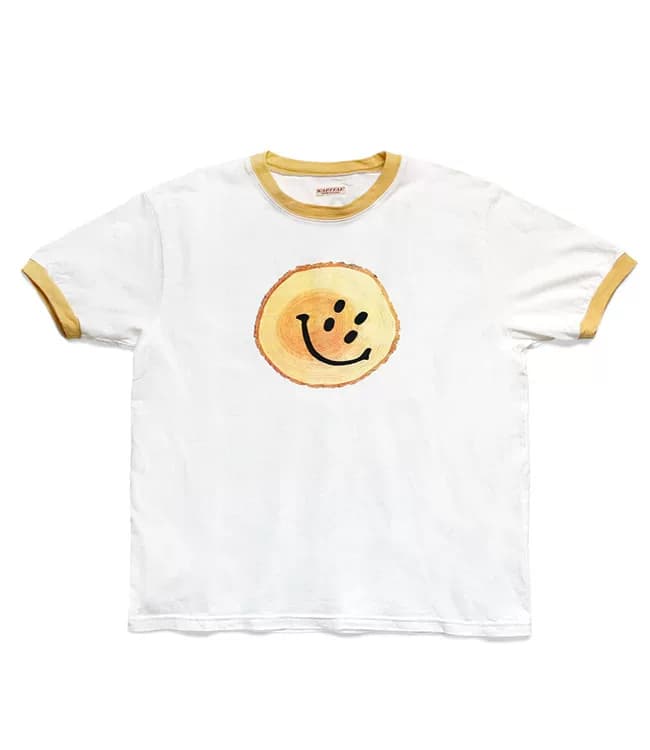 Kapital 21ss Japanese casual cotton tree stump smiley face pattern retro round neck short sleeved T shirt from Taobao