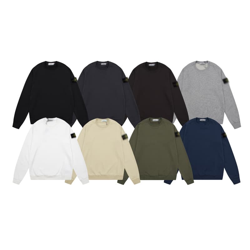 Cross border classic STONE stone solid color round neck badge long sleeved sweatshirt unisex island couple correct version — product from 1688, photo 1 of 1